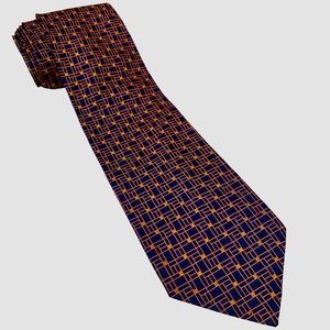 Jack Lipson Geometric Navy and Orange Silk Tie, Handmade in Italy
